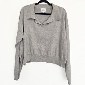 Things Between Knit Collar Gray Top Sweater, M